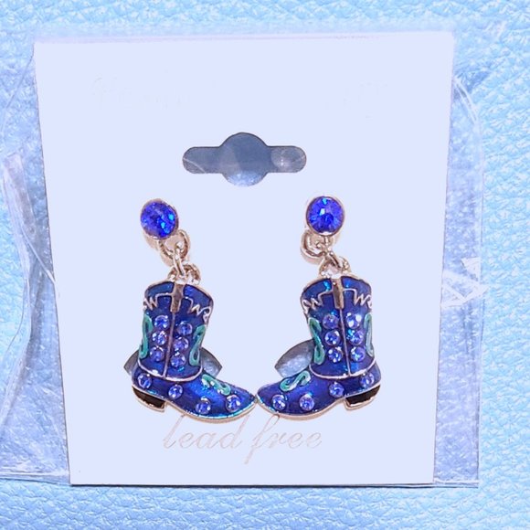 Cowgirl Boot Earrings - Blue Sparkle with Rhinestone Shine - Picture 9 of 10